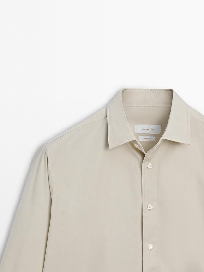 Massimo Dutti Cotton Poplin With Pocket Men Shirts Beige | US-UM4187239