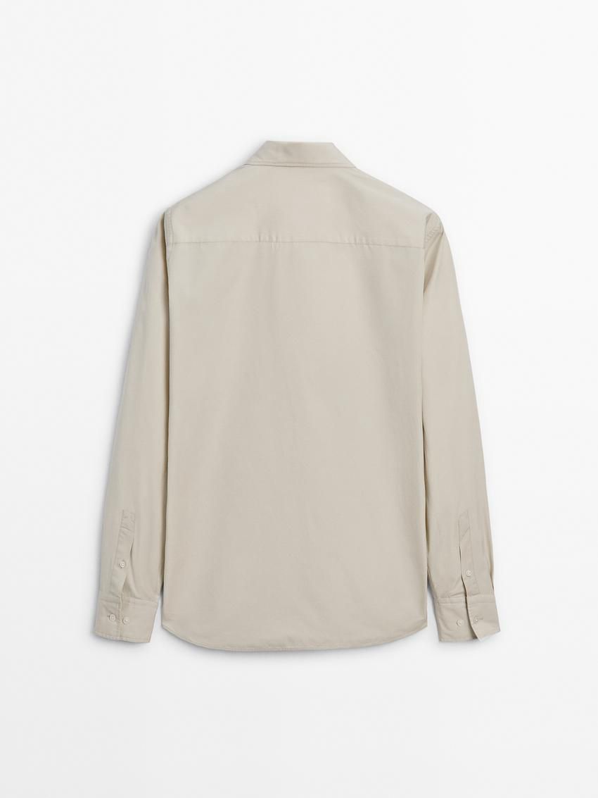 Massimo Dutti Cotton Poplin With Pocket Men Shirts Beige | US-UM4187239