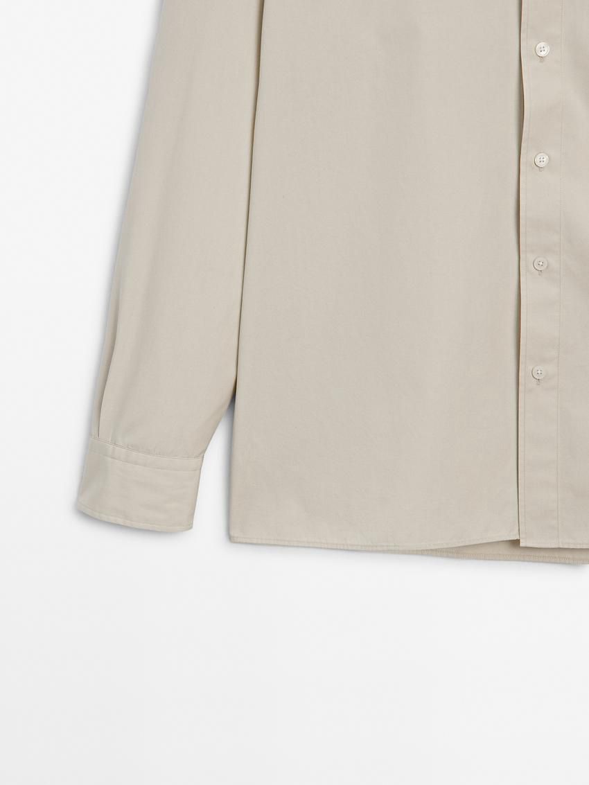 Massimo Dutti Cotton Poplin With Pocket Men Shirts Beige | US-UM4187239
