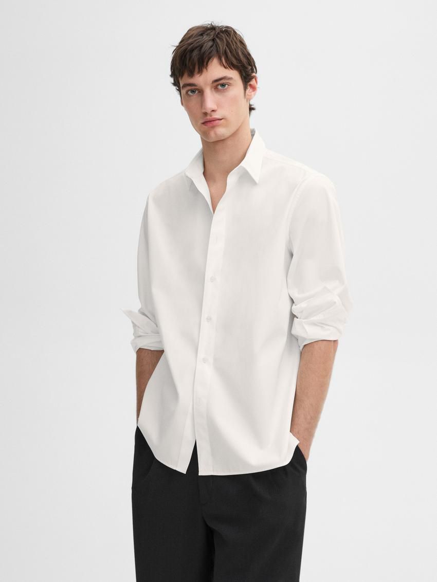 Massimo Dutti Cotton Poplin With Pocket Men Shirts White | US-CY1872359