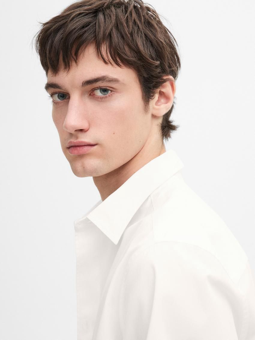 Massimo Dutti Cotton Poplin With Pocket Men Shirts White | US-CY1872359