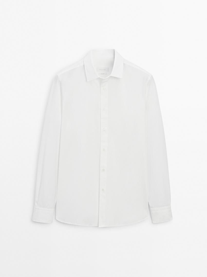 Massimo Dutti Cotton Poplin With Pocket Men Shirts White | US-CY1872359
