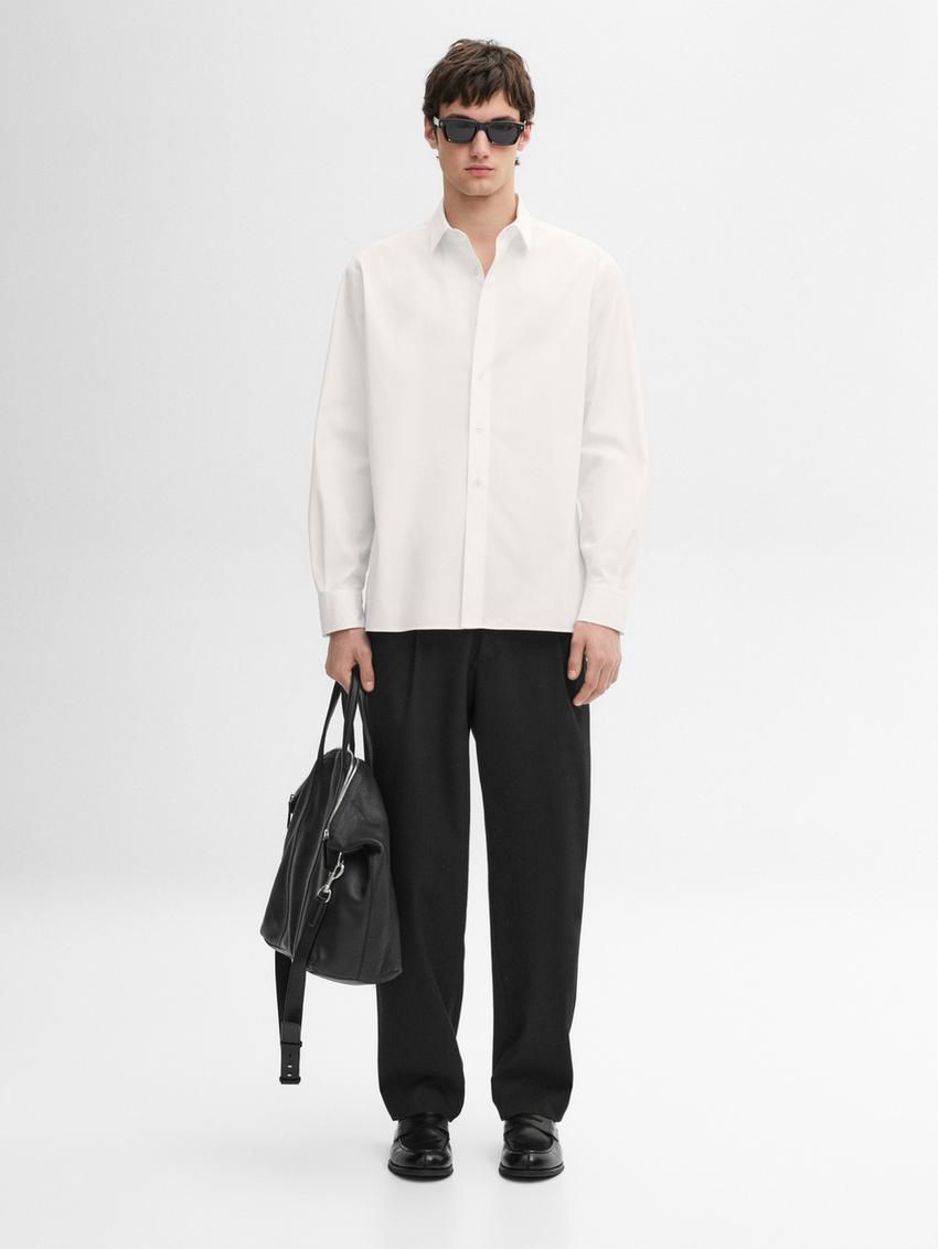 Massimo Dutti Cotton Poplin With Pocket Men Shirts White | US-CY1872359