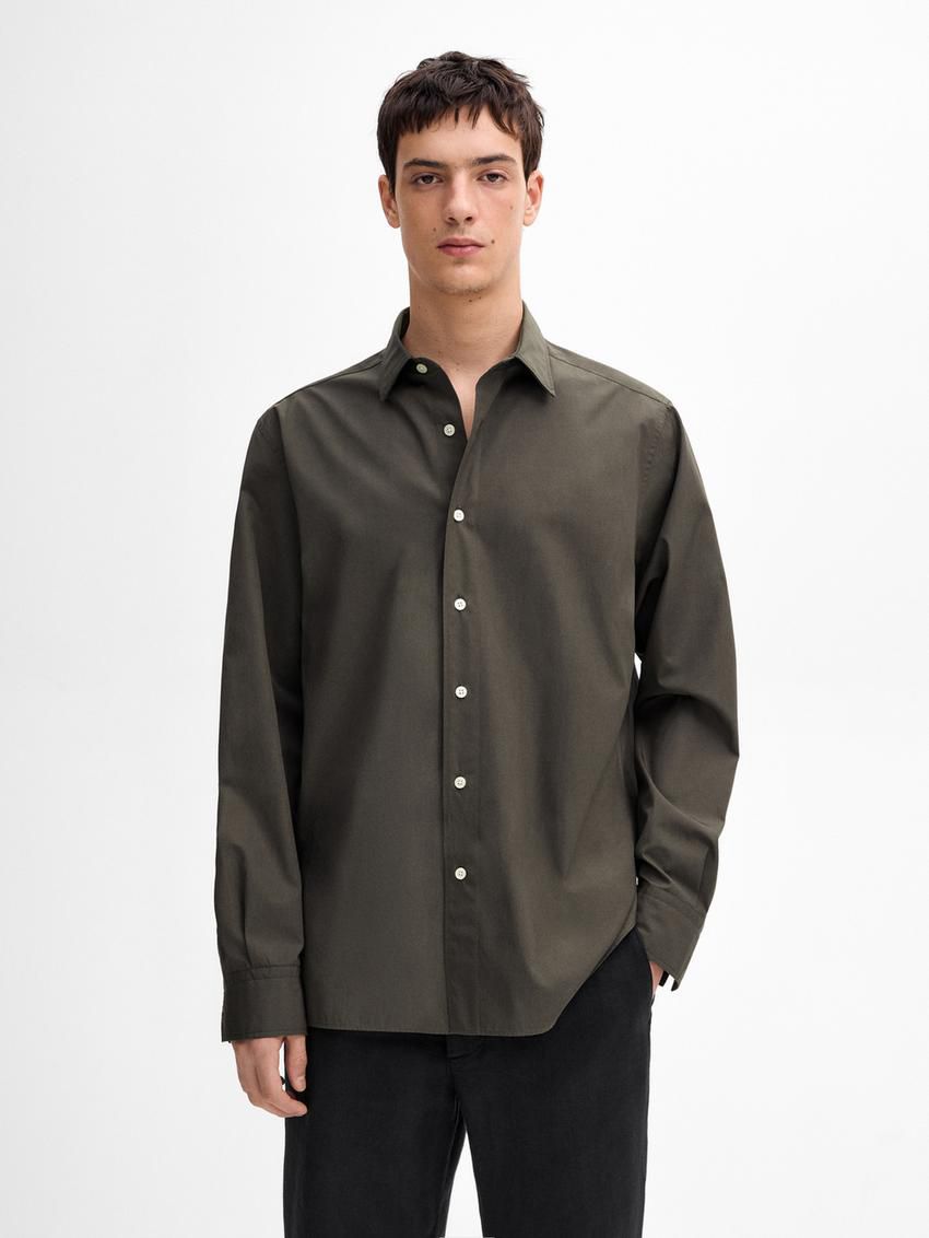 Massimo Dutti Cotton Poplin With Pocket Men Shirts Dark Grey | US-QY9584201