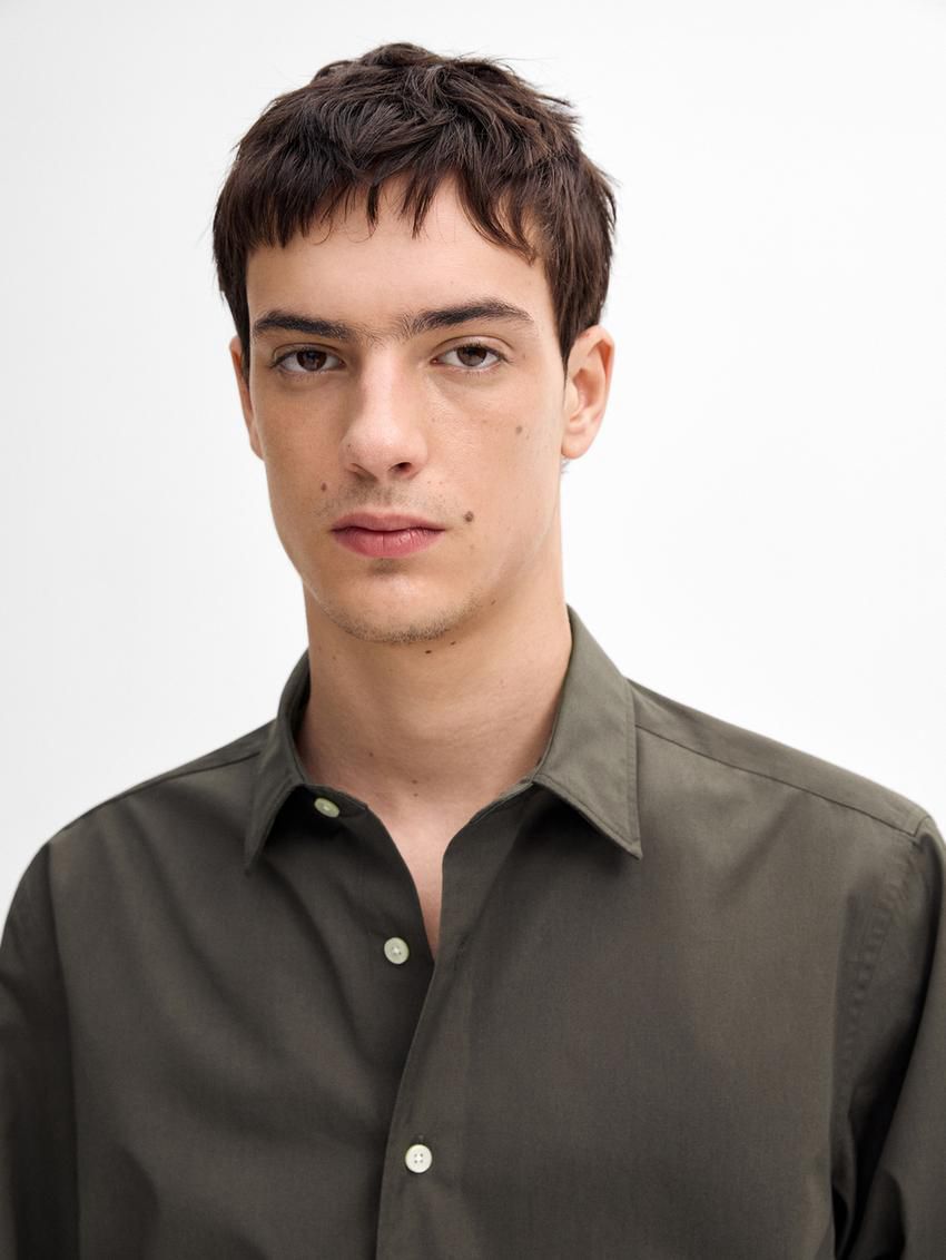 Massimo Dutti Cotton Poplin With Pocket Men Shirts Dark Grey | US-QY9584201
