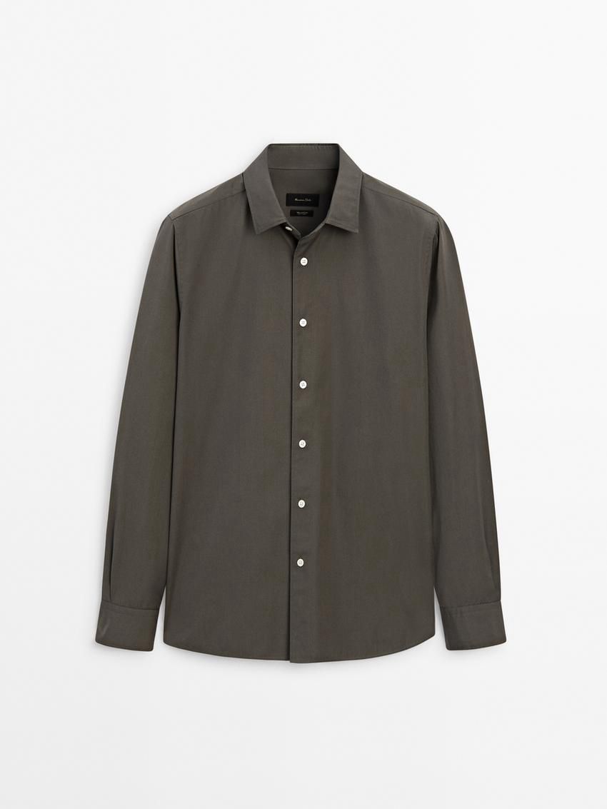 Massimo Dutti Cotton Poplin With Pocket Men Shirts Dark Grey | US-QY9584201