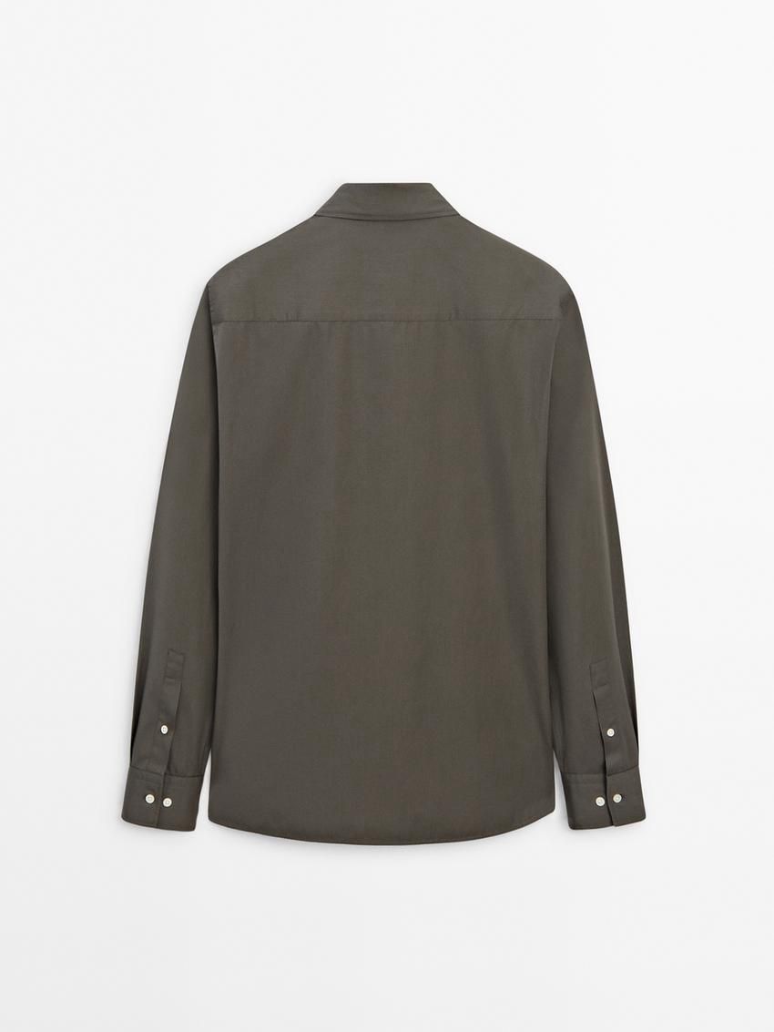 Massimo Dutti Cotton Poplin With Pocket Men Shirts Dark Grey | US-QY9584201