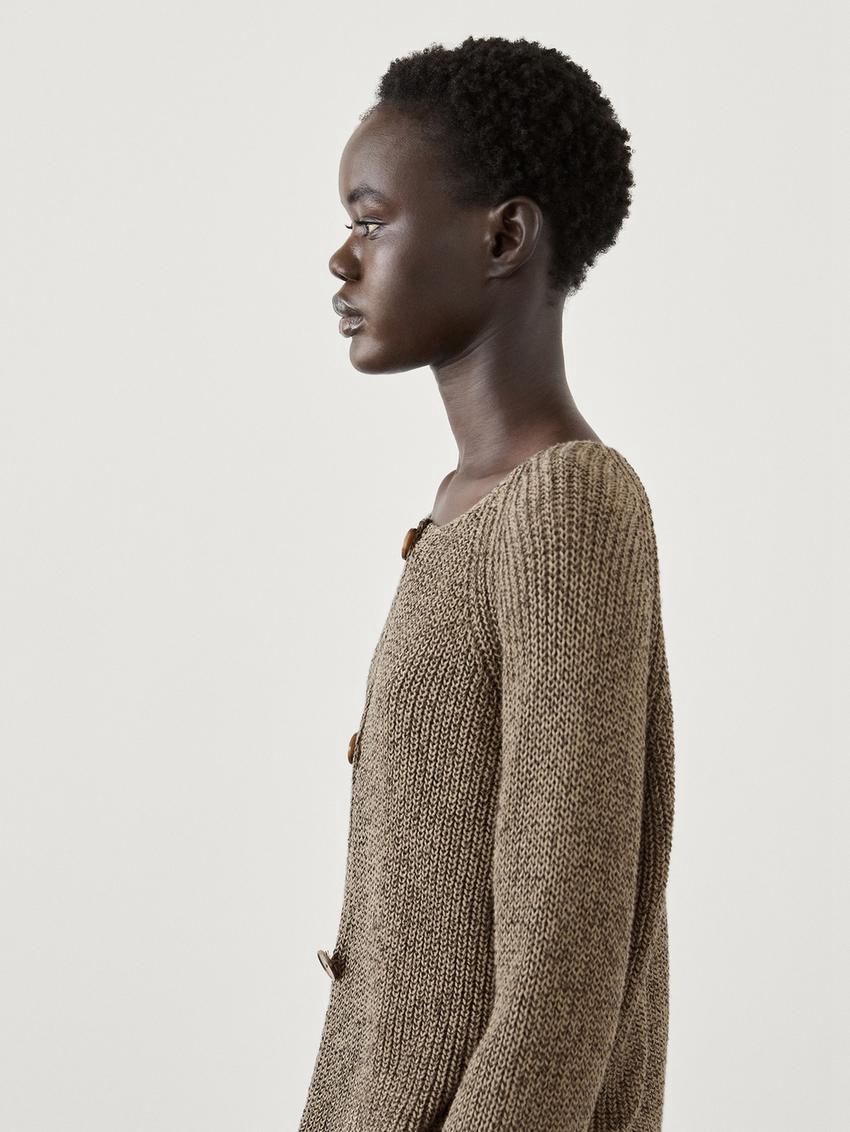 Massimo Dutti Cotton Purl Knit Women Cardigan Brown | US-GR0167593