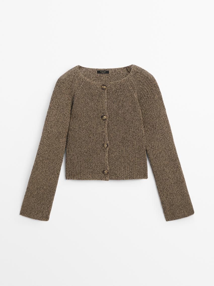 Massimo Dutti Cotton Purl Knit Women Cardigan Brown | US-GR0167593