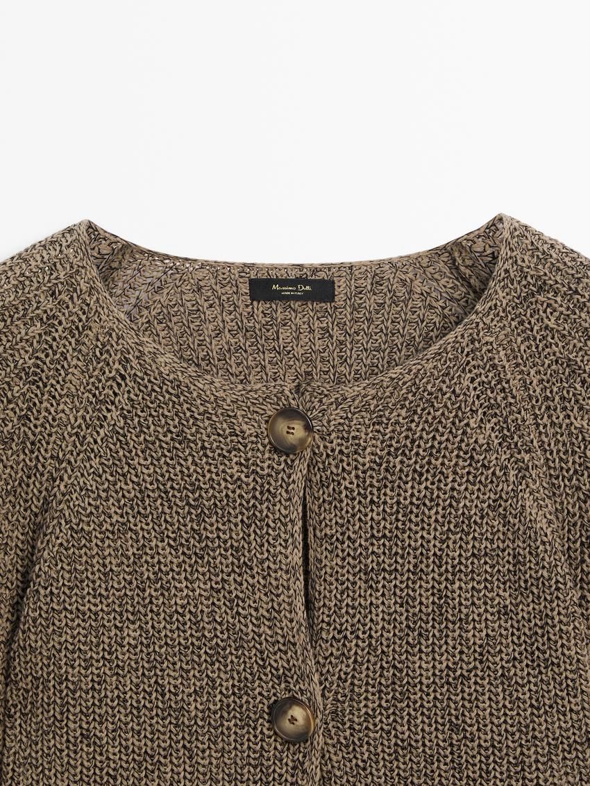 Massimo Dutti Cotton Purl Knit Women Cardigan Brown | US-GR0167593