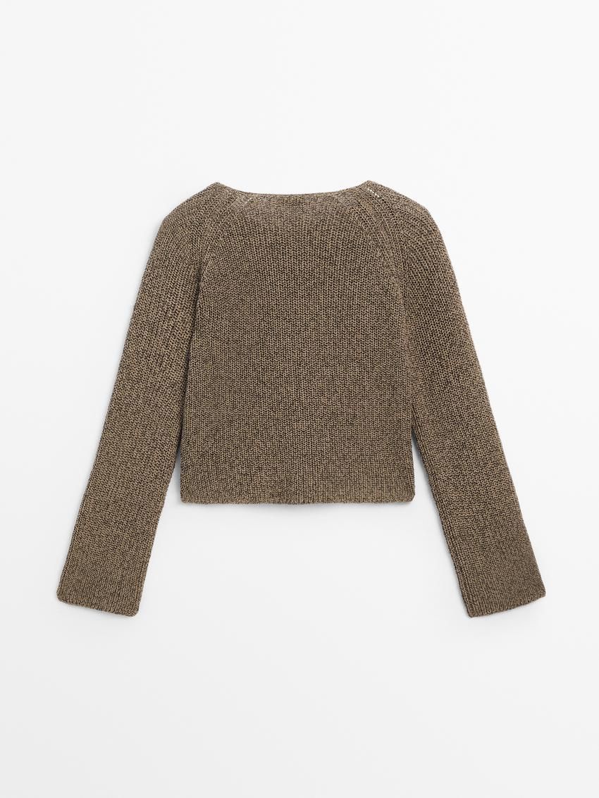 Massimo Dutti Cotton Purl Knit Women Cardigan Brown | US-GR0167593