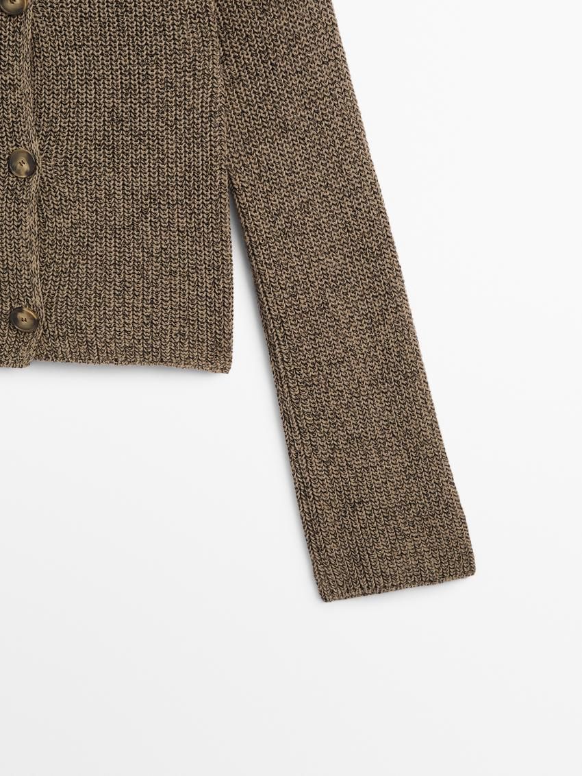 Massimo Dutti Cotton Purl Knit Women Cardigan Brown | US-GR0167593