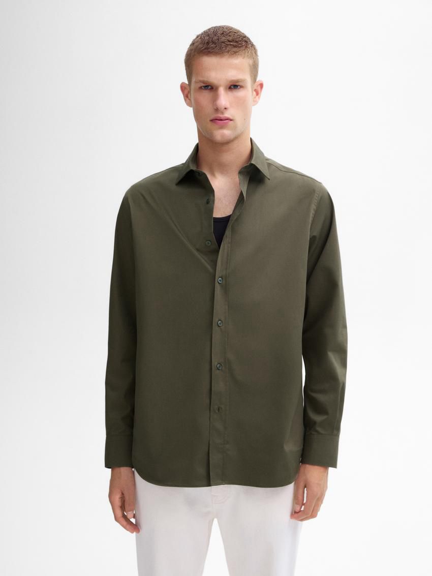 Massimo Dutti Cotton Regular Fit Men Shirts Dark Green | US-MJ2094537