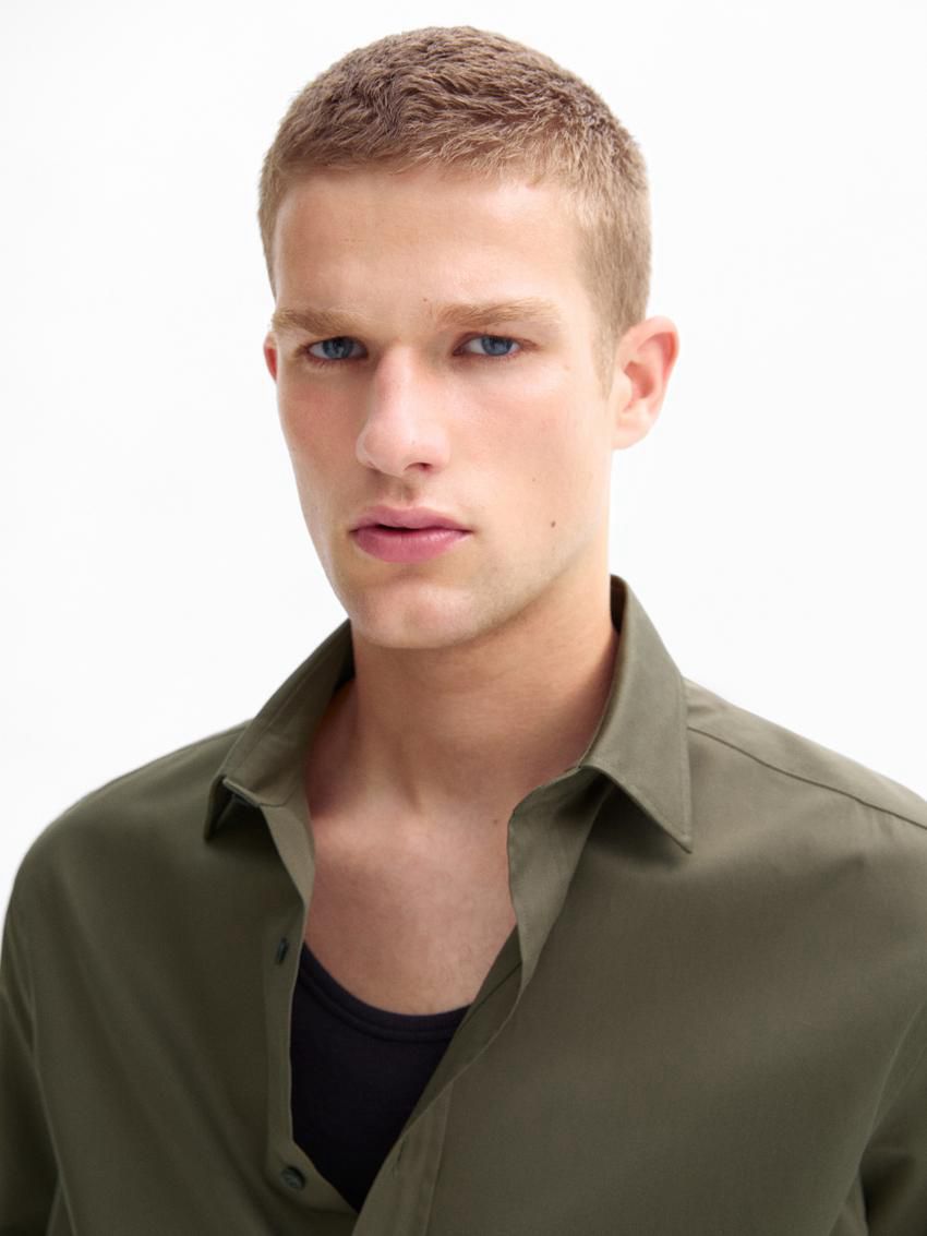 Massimo Dutti Cotton Regular Fit Men Shirts Dark Green | US-MJ2094537