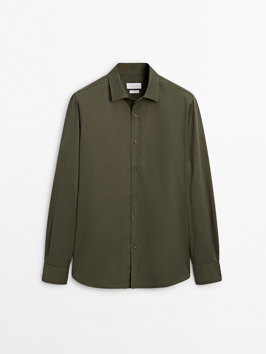 Massimo Dutti Cotton Regular Fit Men Shirts Dark Green | US-MJ2094537
