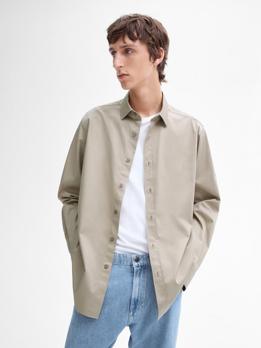 Massimo Dutti Cotton Regular Fit Men Shirts Khaki | US-IT1923074