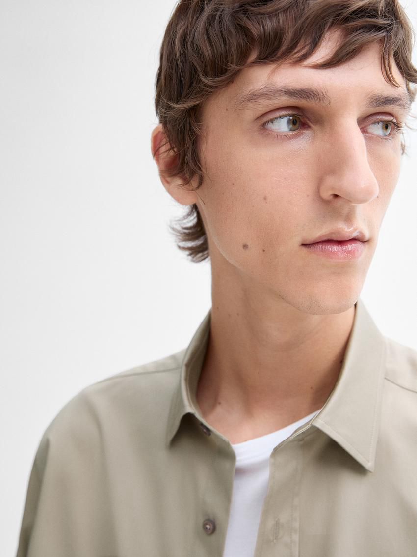 Massimo Dutti Cotton Regular Fit Men Shirts Khaki | US-IT1923074