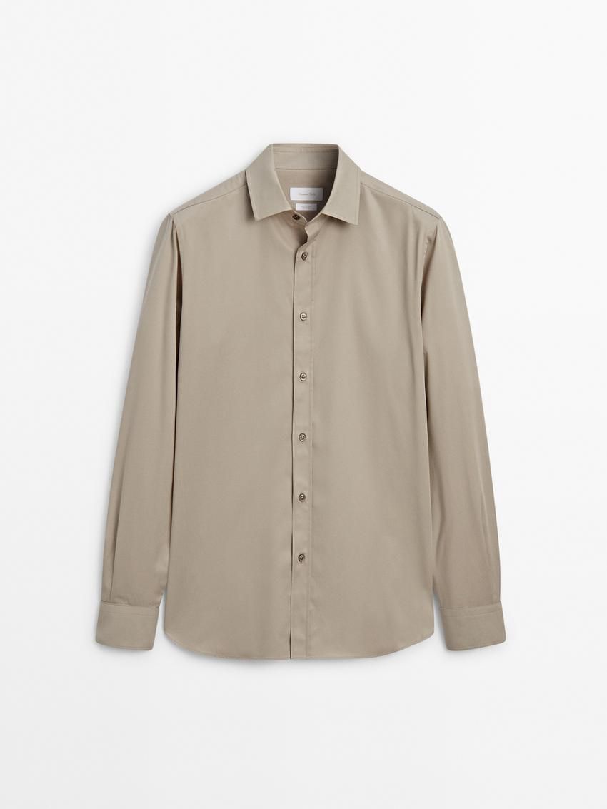 Massimo Dutti Cotton Regular Fit Men Shirts Khaki | US-IT1923074