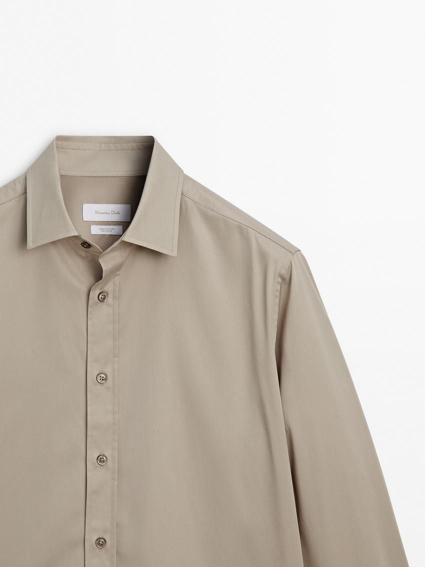 Massimo Dutti Cotton Regular Fit Men Shirts Khaki | US-IT1923074