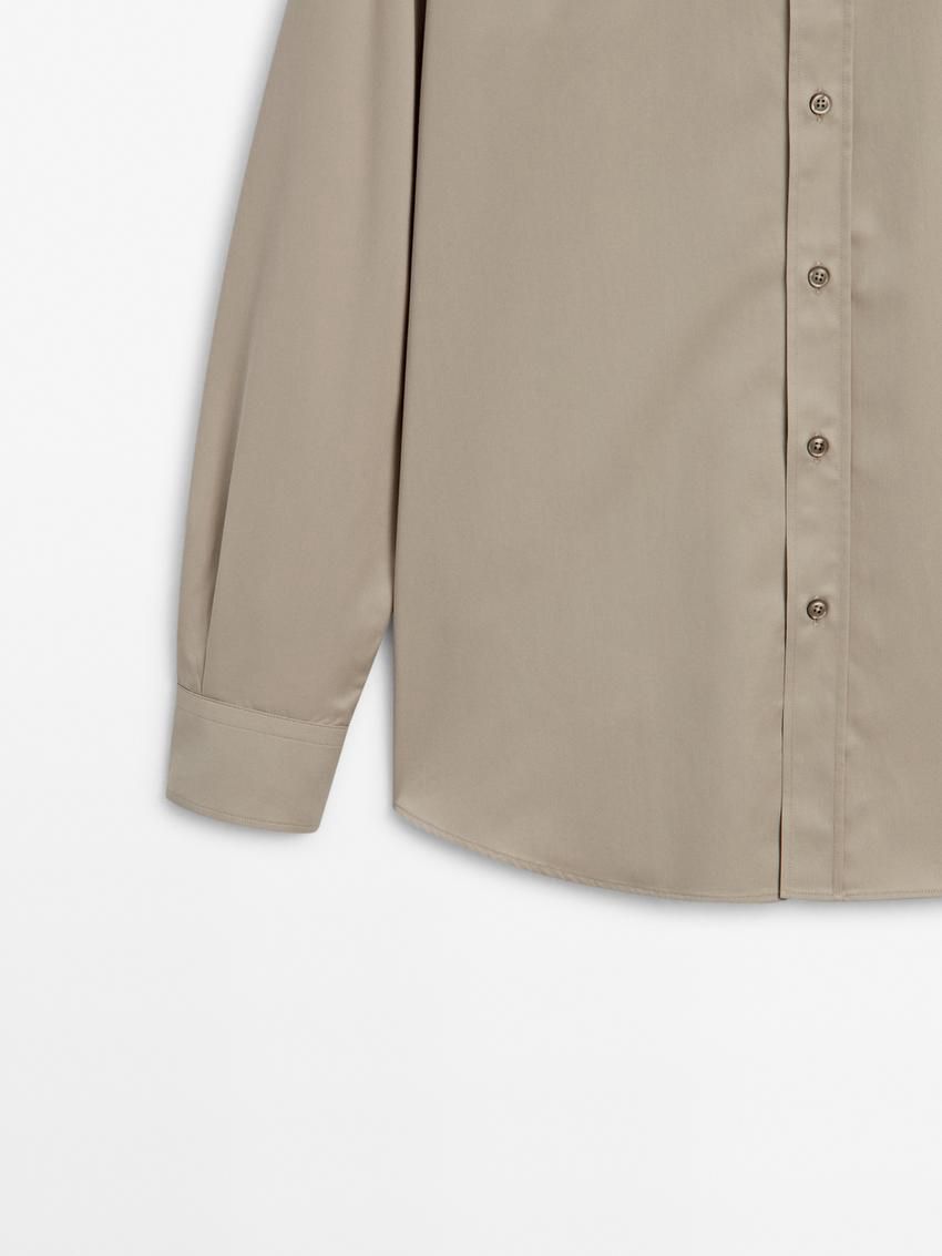 Massimo Dutti Cotton Regular Fit Men Shirts Khaki | US-IT1923074