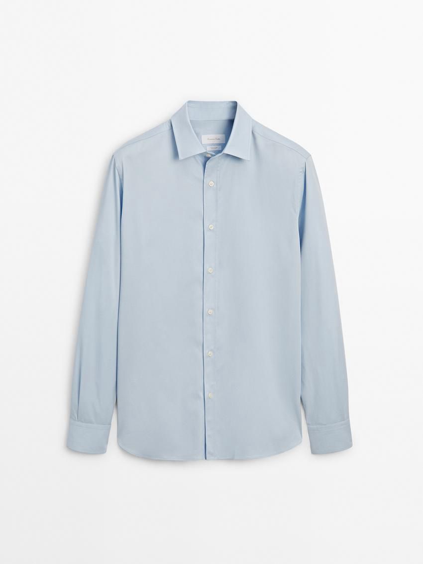 Massimo Dutti Cotton Regular Fit Men Shirts Light Blue | US-FN8625901