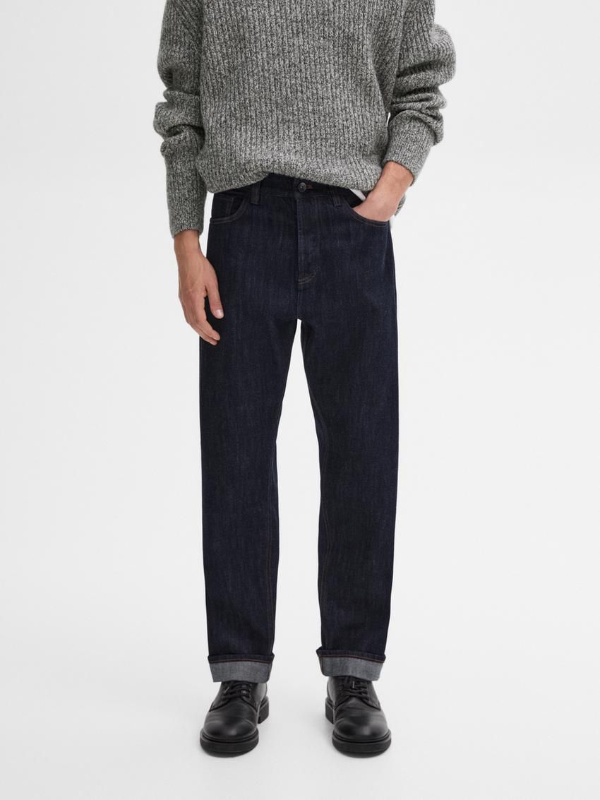 Massimo Dutti Cotton Relaxed Fit Selvedge Men Jeans Navy | US-AM6129408