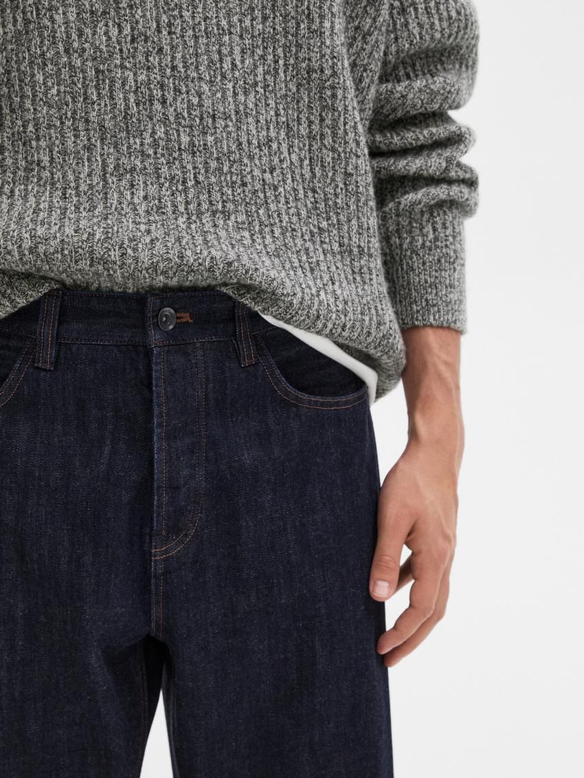 Massimo Dutti Cotton Relaxed Fit Selvedge Men Jeans Navy | US-AM6129408