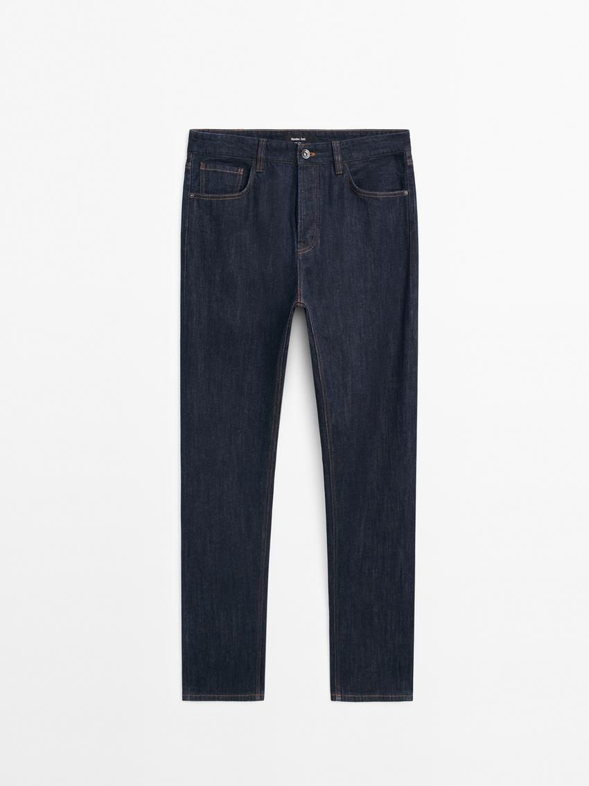 Massimo Dutti Cotton Relaxed Fit Selvedge Men Jeans Navy | US-AM6129408