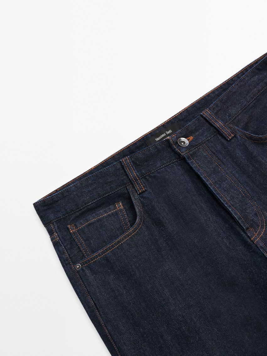 Massimo Dutti Cotton Relaxed Fit Selvedge Men Jeans Navy | US-AM6129408