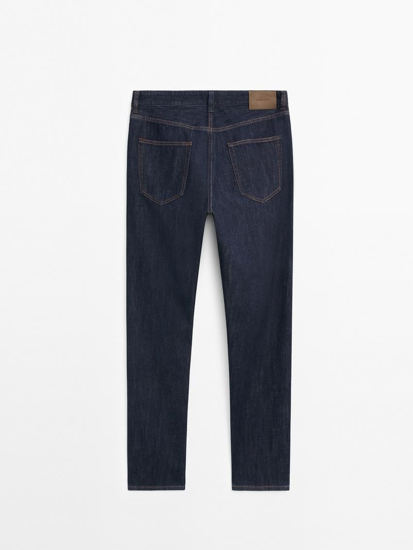 Massimo Dutti Cotton Relaxed Fit Selvedge Men Jeans Navy | US-AM6129408