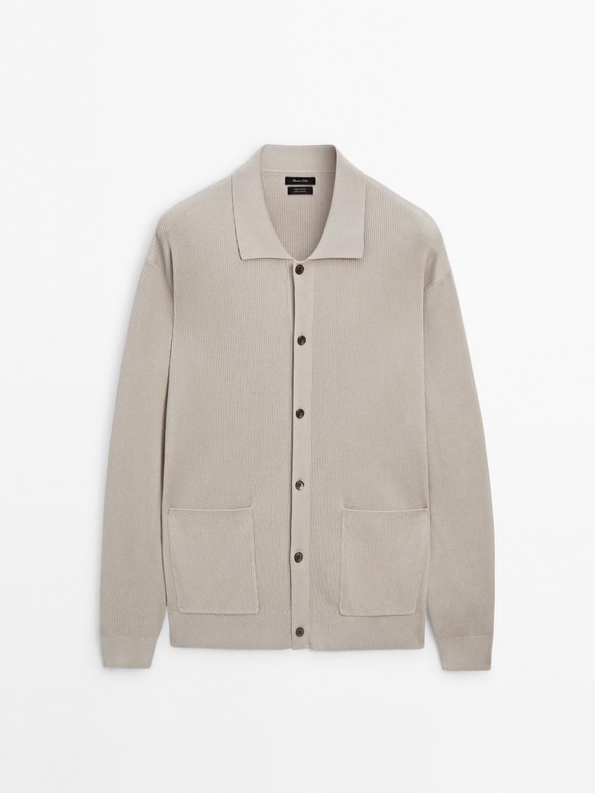 Massimo Dutti Cotton Ribbed Knit Men Cardigan Beige | US-KU8209713