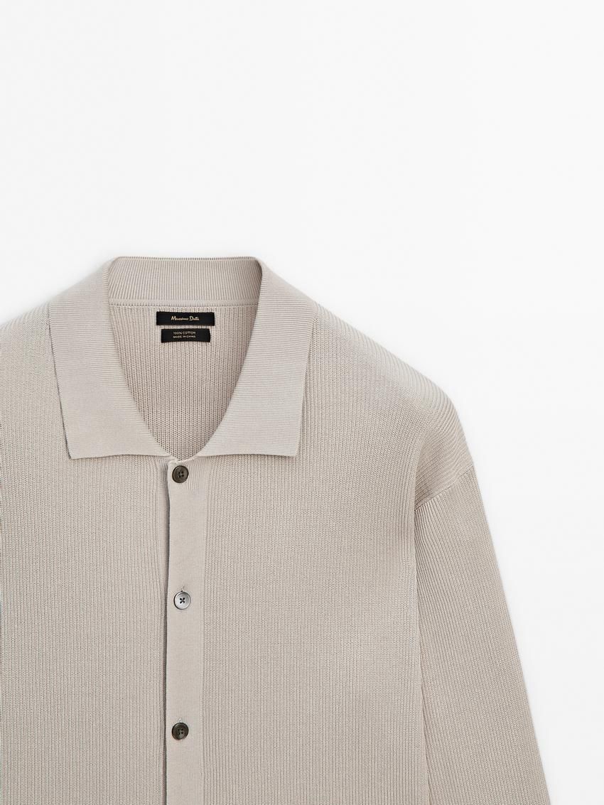 Massimo Dutti Cotton Ribbed Knit Men Cardigan Beige | US-KU8209713