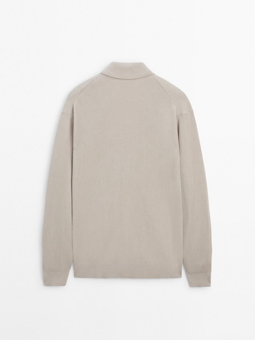 Massimo Dutti Cotton Ribbed Knit Men Cardigan Beige | US-KU8209713
