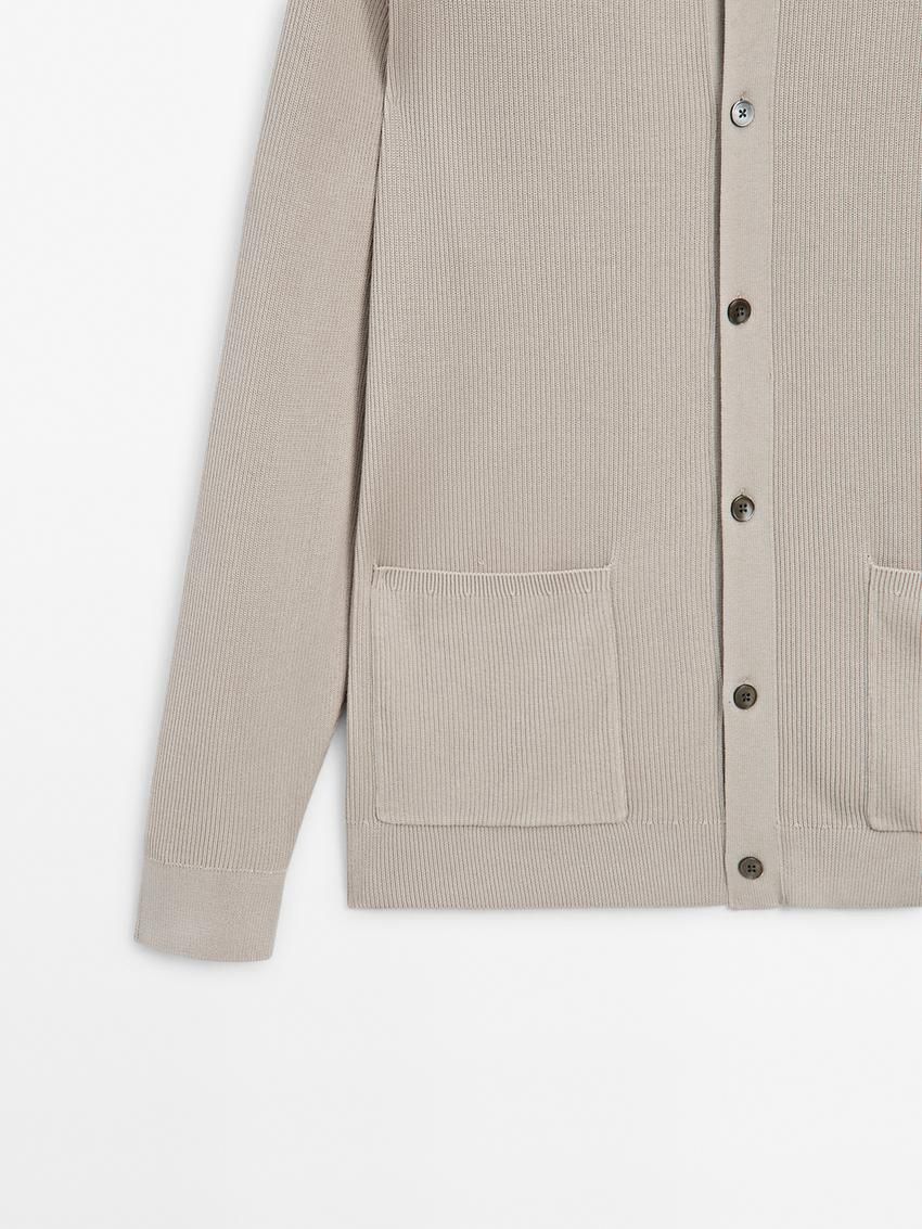Massimo Dutti Cotton Ribbed Knit Men Cardigan Beige | US-KU8209713