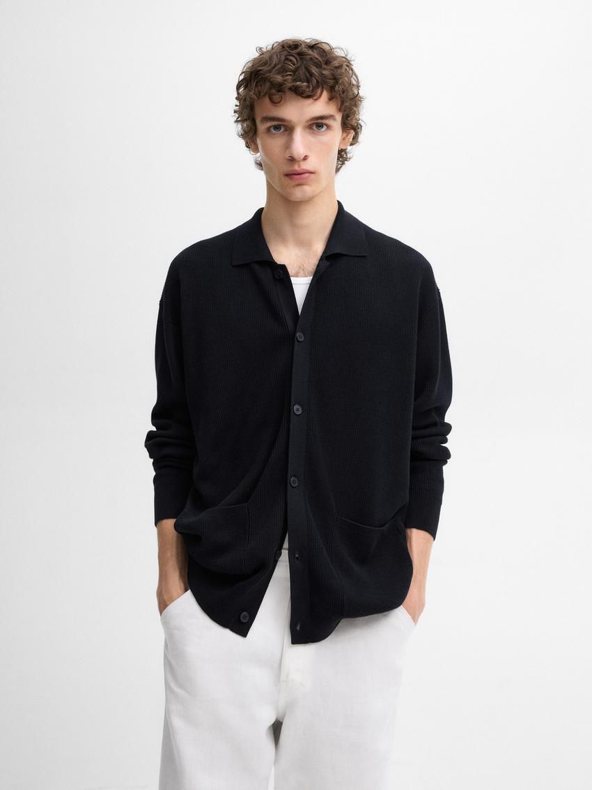 Massimo Dutti Cotton Ribbed Knit Men Cardigan Navy | US-XN6835720