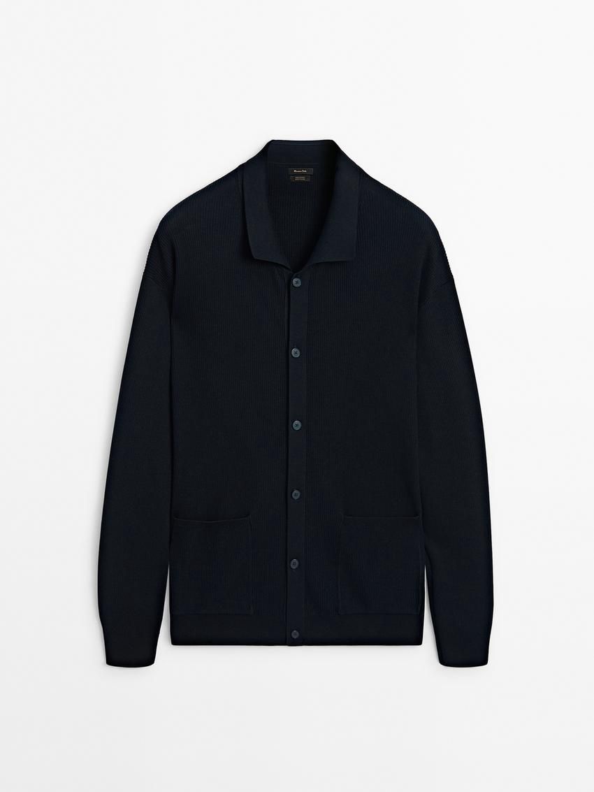 Massimo Dutti Cotton Ribbed Knit Men Cardigan Navy | US-XN6835720