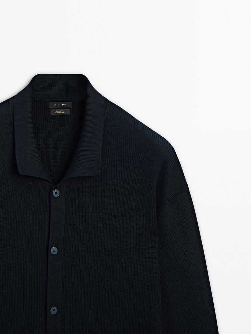 Massimo Dutti Cotton Ribbed Knit Men Cardigan Navy | US-XN6835720