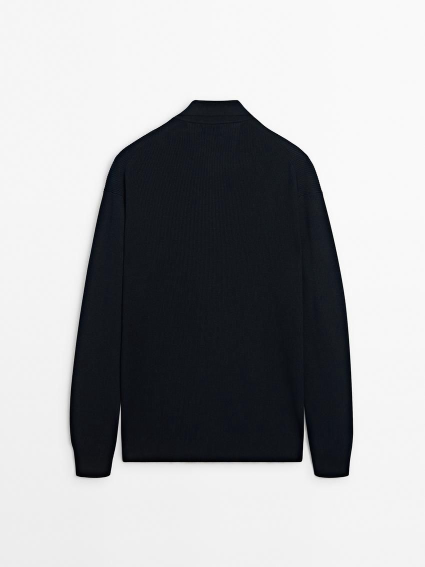 Massimo Dutti Cotton Ribbed Knit Men Cardigan Navy | US-XN6835720