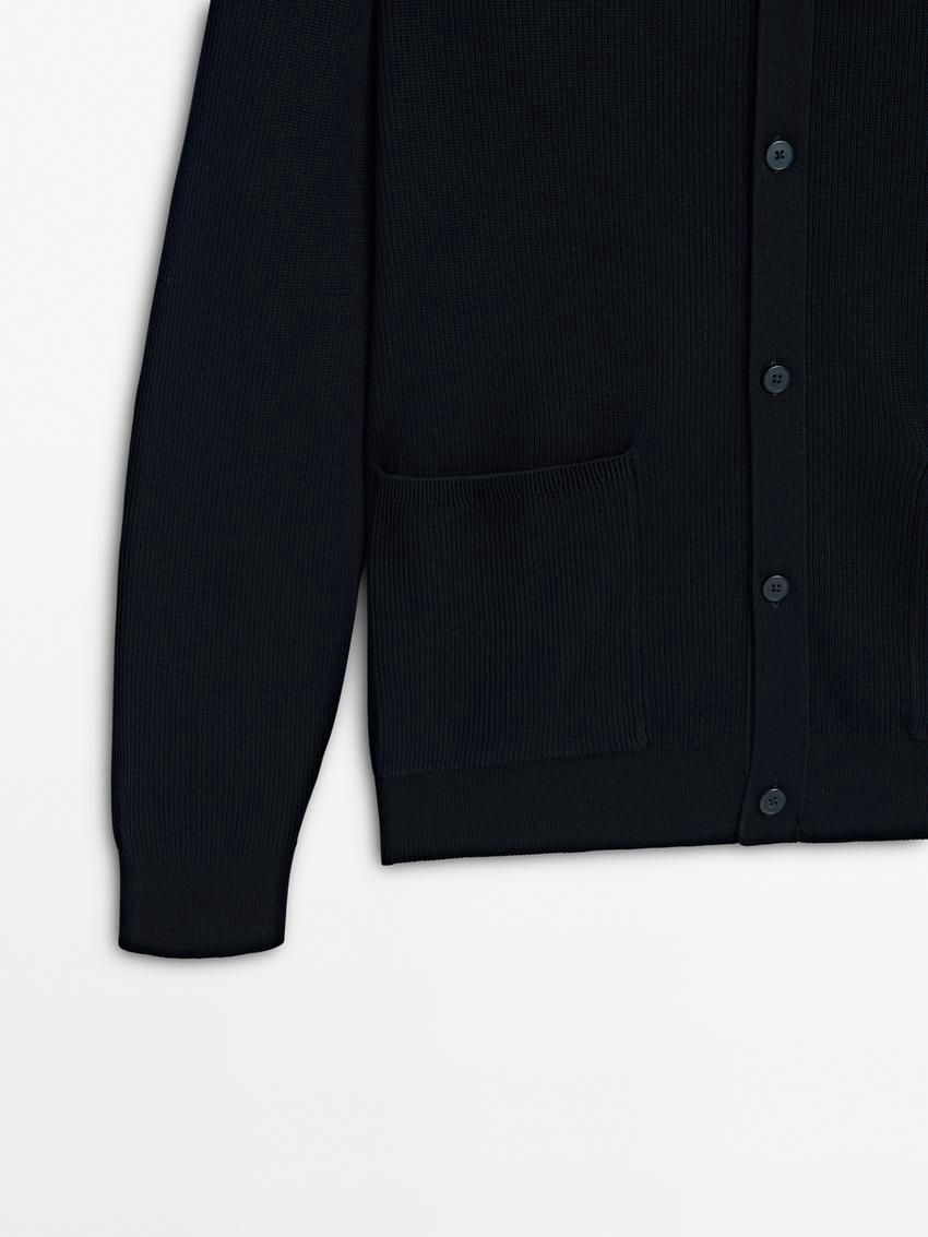 Massimo Dutti Cotton Ribbed Knit Men Cardigan Navy | US-XN6835720