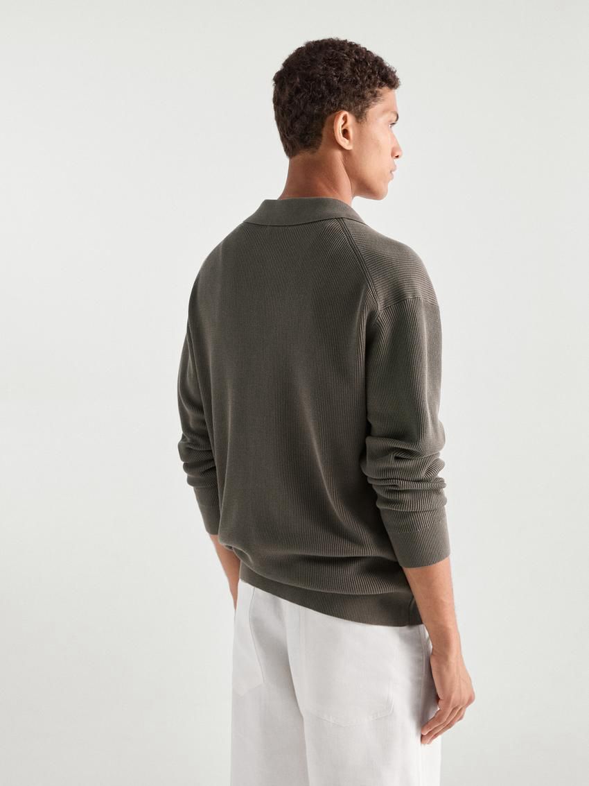 Massimo Dutti Cotton Ribbed Knit Men Cardigan Khaki | US-AC2179354