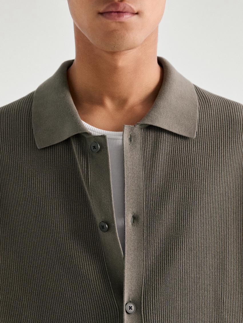 Massimo Dutti Cotton Ribbed Knit Men Cardigan Khaki | US-AC2179354