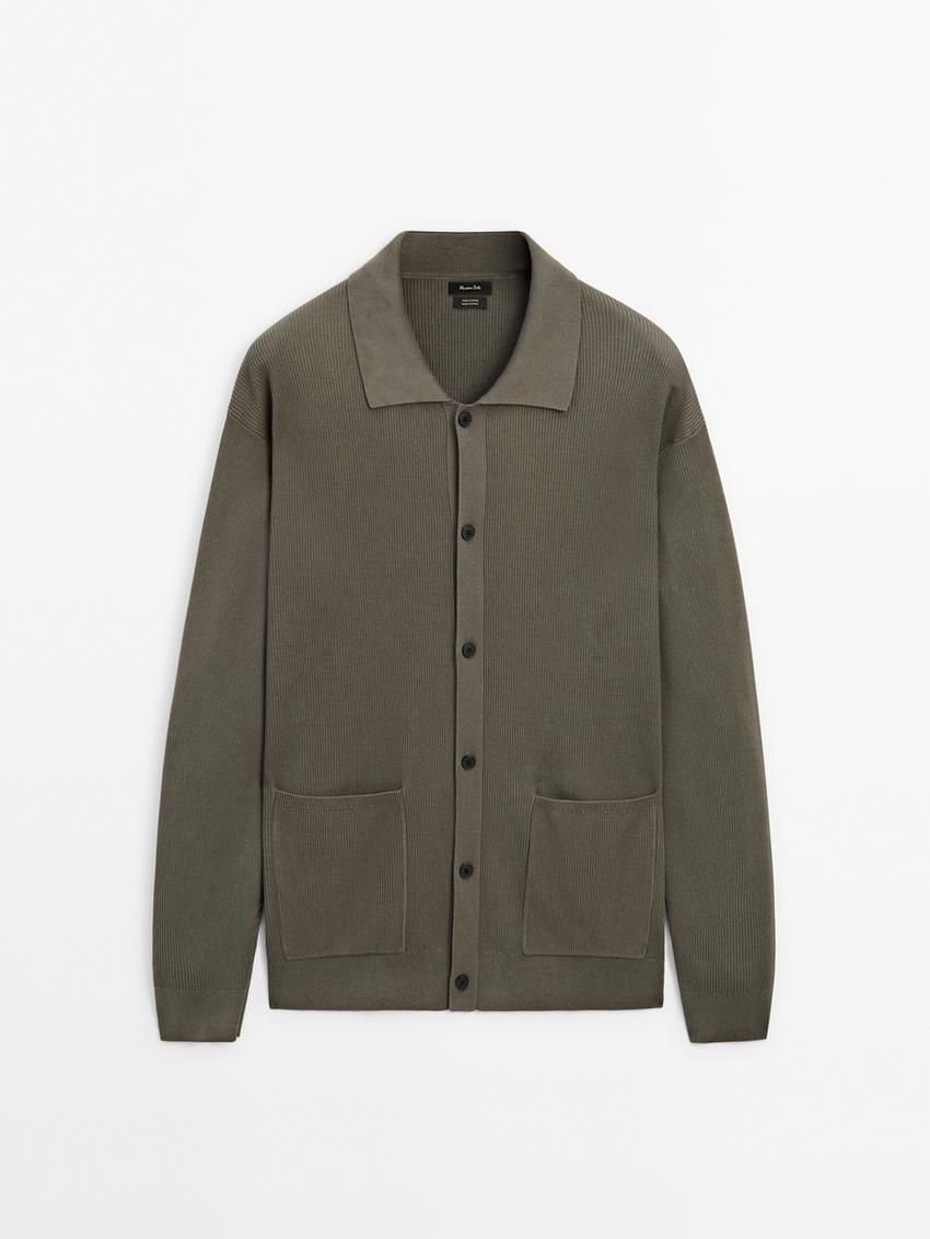 Massimo Dutti Cotton Ribbed Knit Men Cardigan Khaki | US-AC2179354