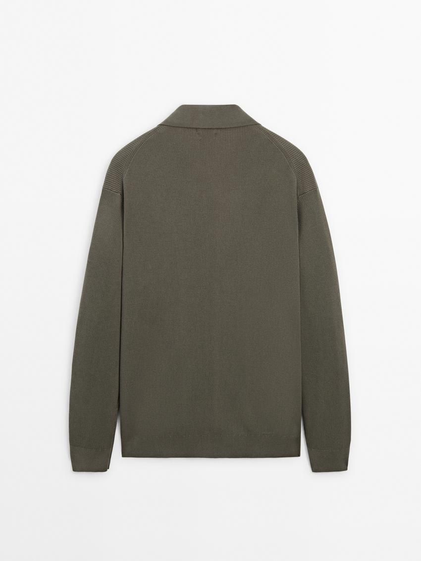 Massimo Dutti Cotton Ribbed Knit Men Cardigan Khaki | US-AC2179354