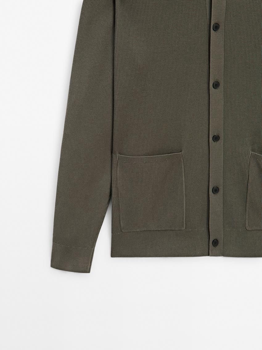 Massimo Dutti Cotton Ribbed Knit Men Cardigan Khaki | US-AC2179354