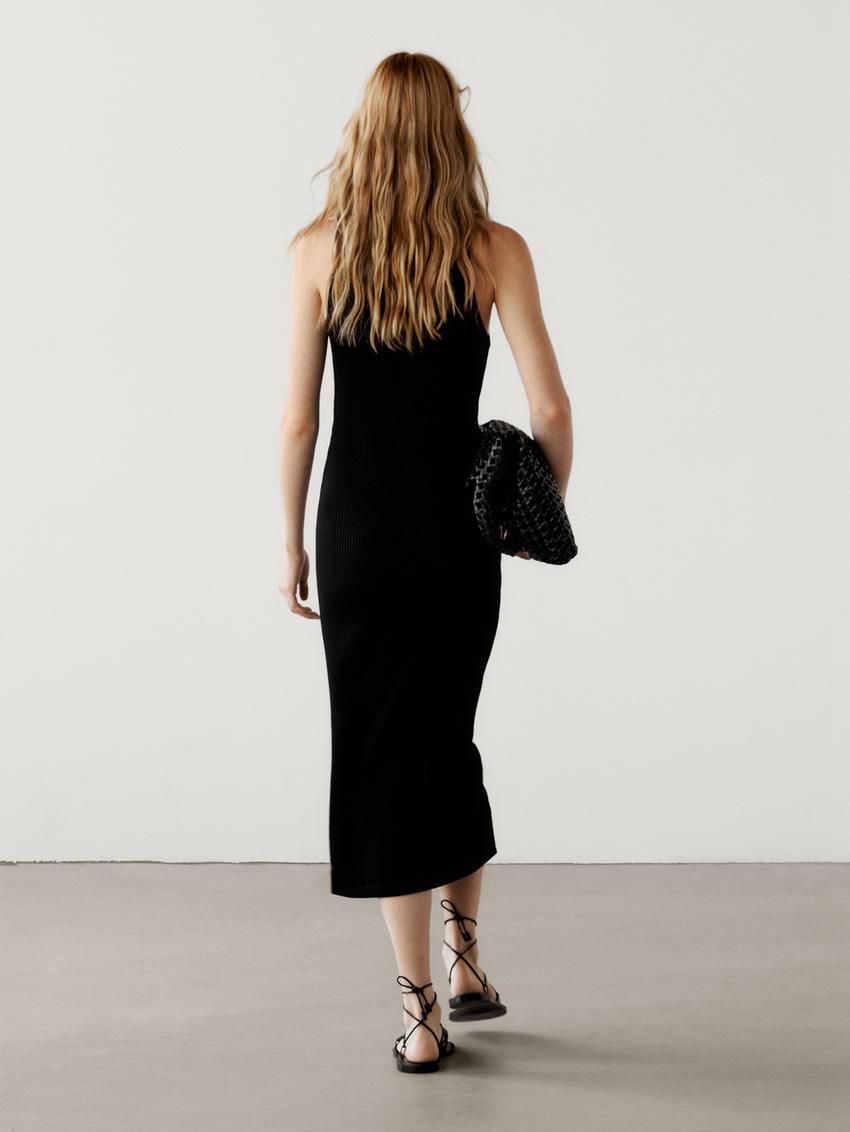 Massimo Dutti Cotton Ribbed Midi Women Dress Black | US-LU2047613