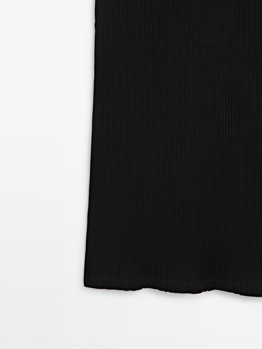 Massimo Dutti Cotton Ribbed Midi Women Dress Black | US-LU2047613