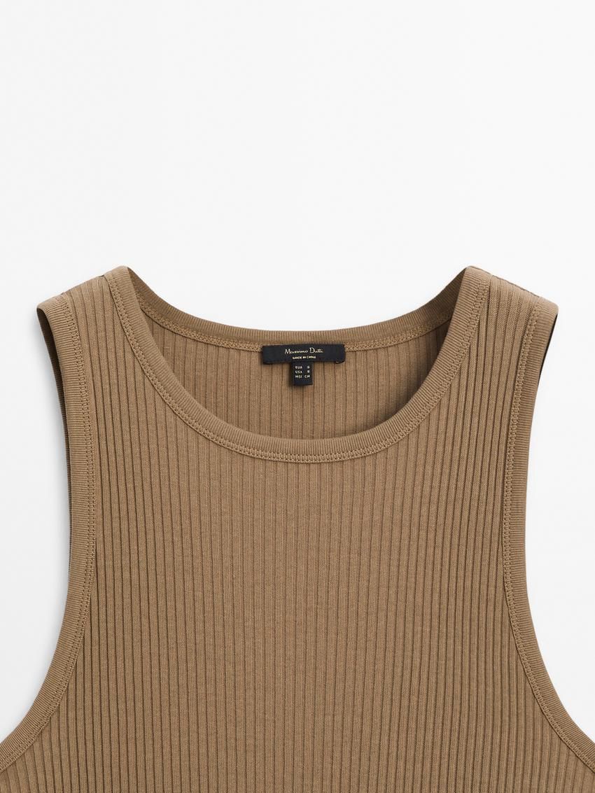 Massimo Dutti Cotton Ribbed Midi Women Dress Brown | US-KV6719524