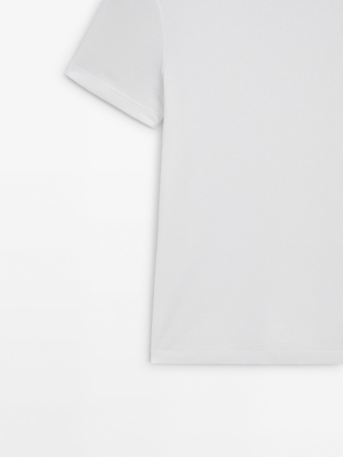 Massimo Dutti Cotton Ribbed Short Sleeve Women T-Shirt White | US-OG0359162