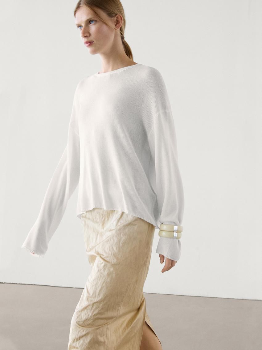 Massimo Dutti Cotton Satin Blend Midi Women Skirts Cream | US-RW2340718