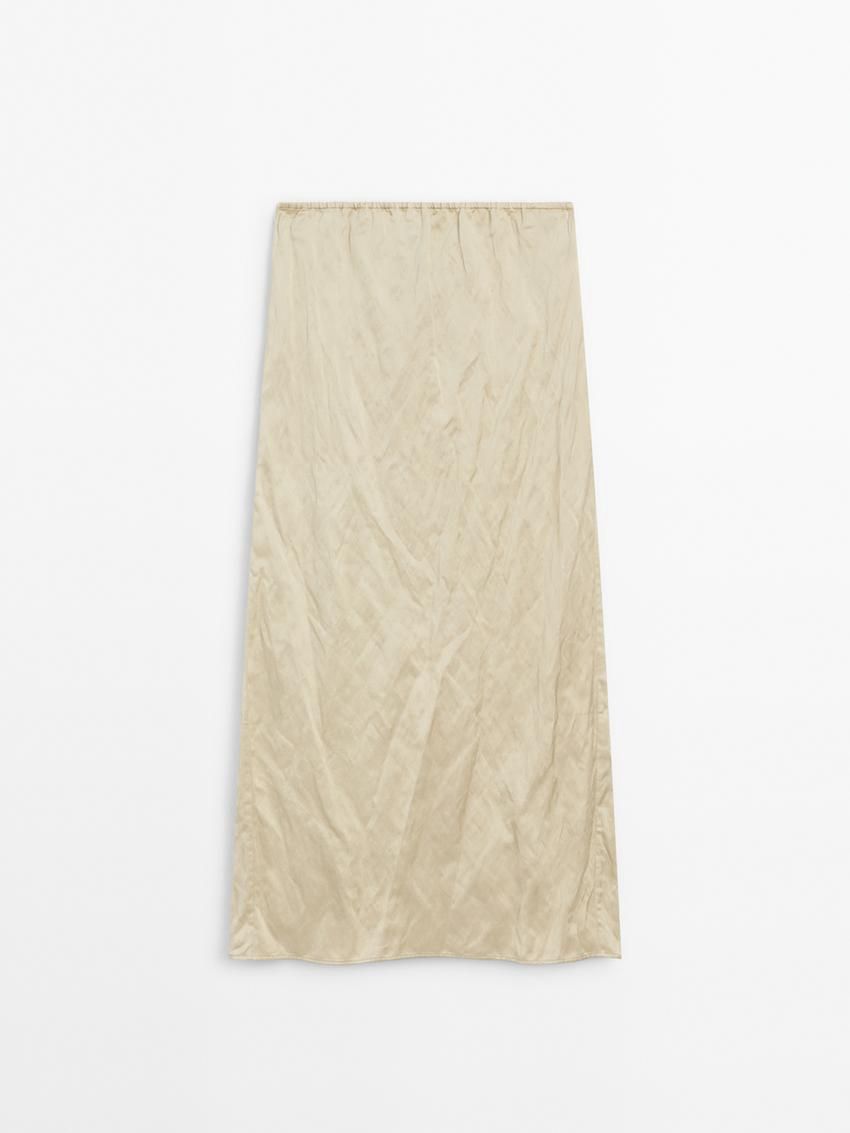 Massimo Dutti Cotton Satin Blend Midi Women Skirts Cream | US-RW2340718